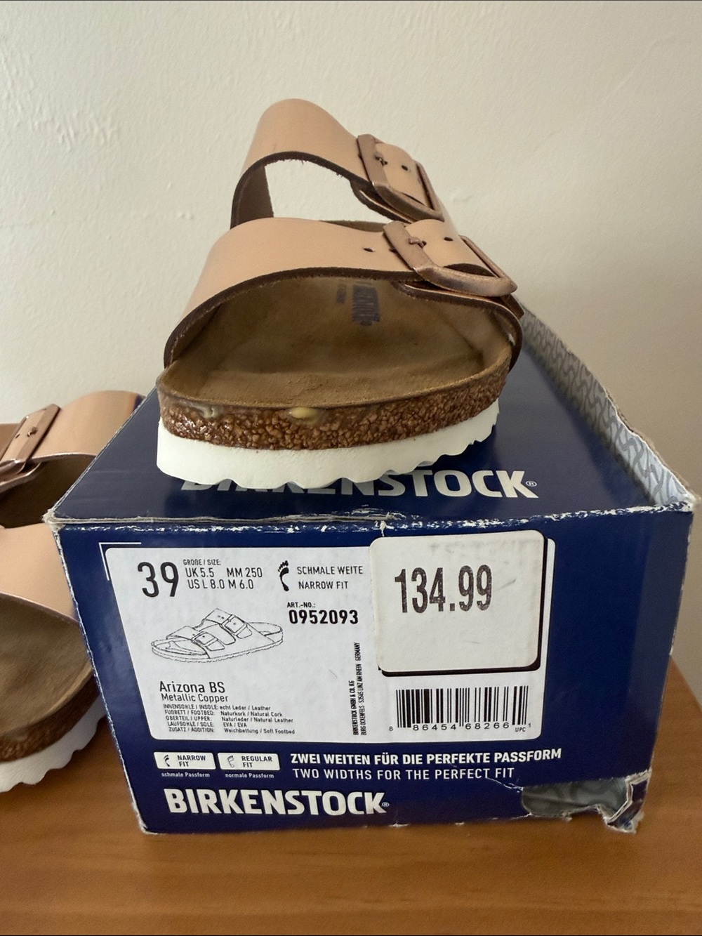 Birkenstock Arizona Metallic Rose Gold Double Strap Sandals - Metallic Rose - Picture 2 of 7